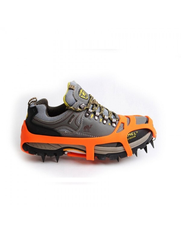 Mountaineering Hiking Crampons 18Teeth Outdoor Antislip Ice Shoe Spikes L orange